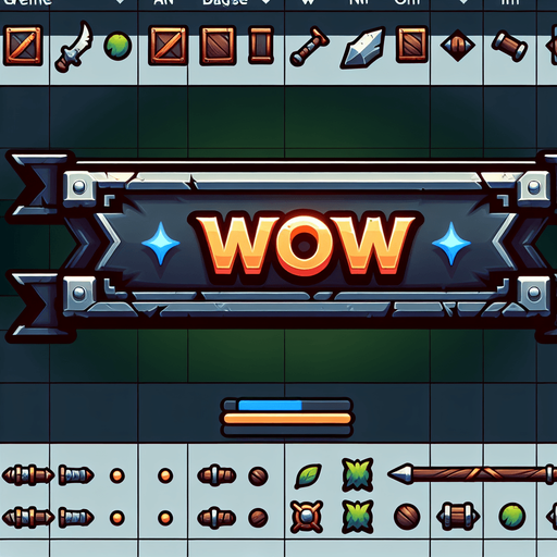 a banner displaying the text WOW
Single Game Texture. In-Game asset. 2d. Blank background. High contrast. No shadows.