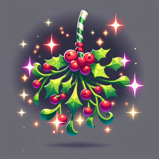 2d christmas magical mistletoe Single Game Texture. In-Game asset. 2d. Blank background. High contrast. No shadows.