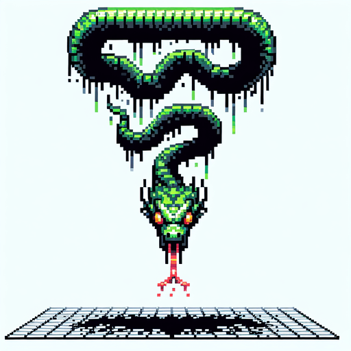 evil large snake dangling upside down, I want the art style to reflect a classic 16-bit retro pixel art aesthetic, reminiscent of early 1990s RPGs with vibrant colors.
Single Game Texture. In-Game asset. 2d. Blank background. High contrast. No shadows.