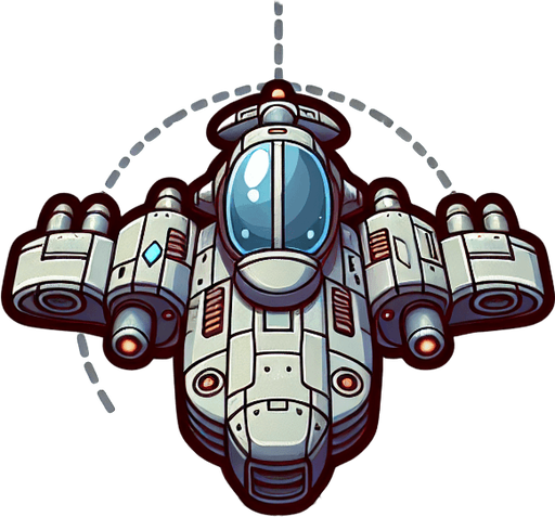 sci-fi cartoon spaceship.
Single Game Texture. In-Game asset. 2d. Blank background. High contrast. No shadows.