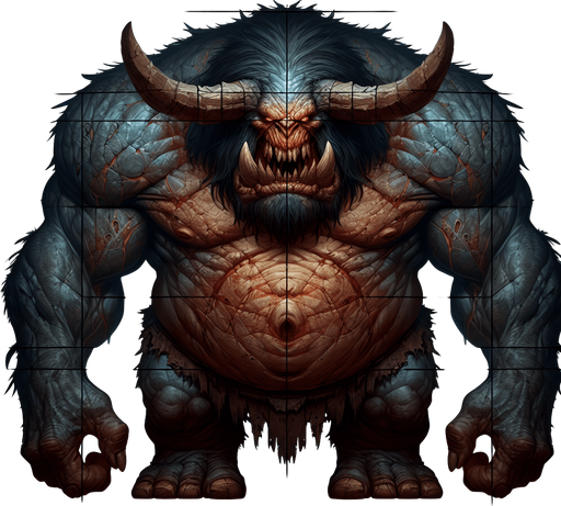 A large scary troll. front top down view. Single Game Texture. In-Game asset. 2d. Blank background. High contrast. No shadows.