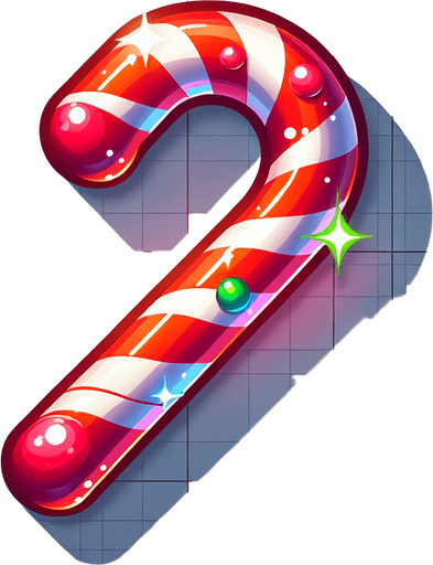 a christmas candy cane. plastic style. Single Game Texture. In-Game asset. 2d. Blank background. High contrast. No shadows.