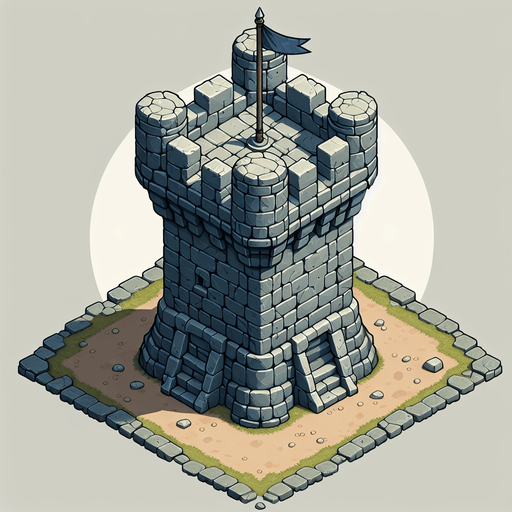 a medieval style stone tower. top down view.
Single Game Texture. In-Game asset. 2d. Blank background. High contrast. No shadows.