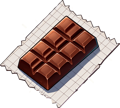 a chocolate bar.
Single Game Texture. In-Game asset. 2d. Blank background. High contrast. No shadows.