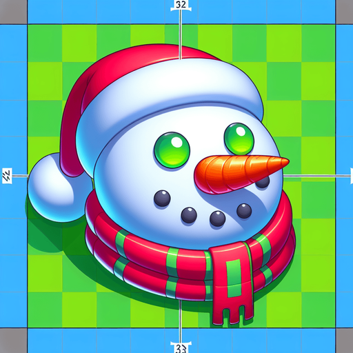 Cartoon Christmas snow man head.
Single Game Texture. In-Game asset. 2d. Blank background. High contrast. No shadows.