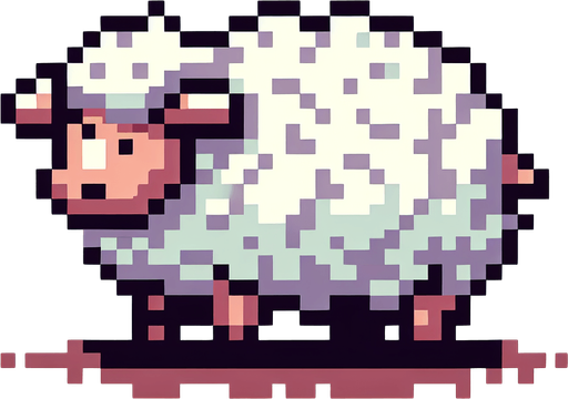 A 2D pixel sheep.
Single Game Texture. In-Game asset. 2d. Blank background. High contrast. No shadows.