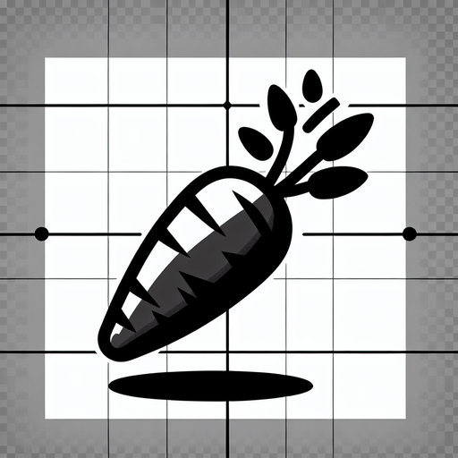 Carrot, черный цвет.
Single Game Texture. In-Game asset. 2d. Blank background. High contrast. No shadows.