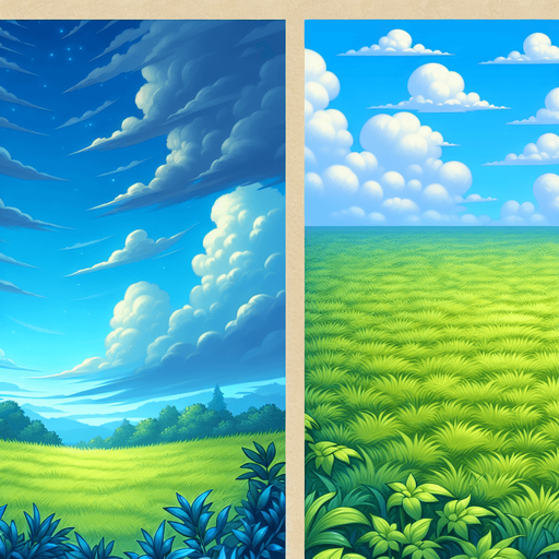 a sky and grass.
Single Game Texture. In-Game asset. 2d. Blank background. High contrast. No shadows.