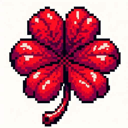 pixel art of a 4 leaf red clover..
Single Game Texture. In-Game asset. 2d. Blank background. High contrast. No shadows.