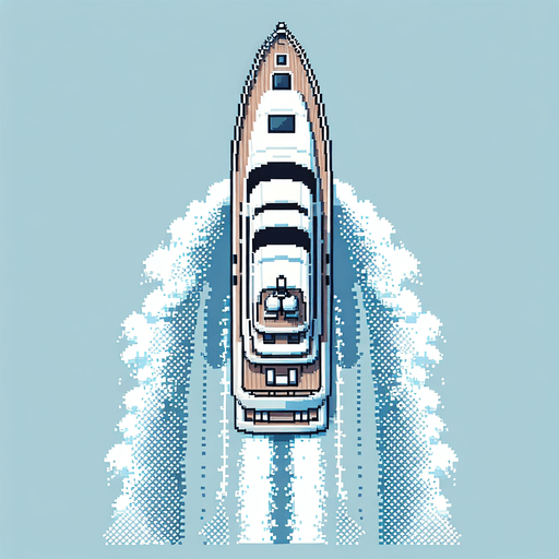 yacht seen from above. pixelated 8-bit.
Single Game Texture. In-Game asset. 2d. Blank background. High contrast. No shadows.