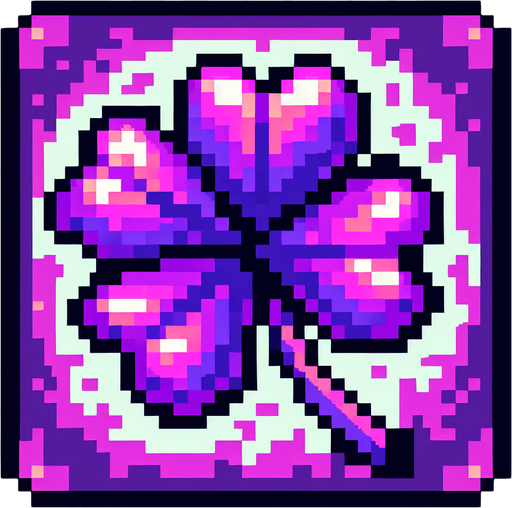 pixel art of a 4 leaf purple clover....
Single Game Texture. In-Game asset. 2d. Blank background. High contrast. No shadows.