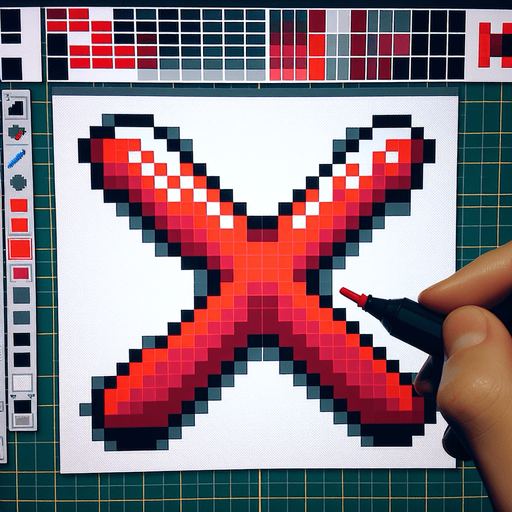 pixel art of red x made from semi-circles.