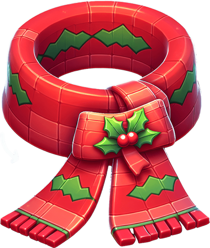 a christmas scarf. plastic style. Single Game Texture. In-Game asset. 2d. Blank background. High contrast. No shadows.