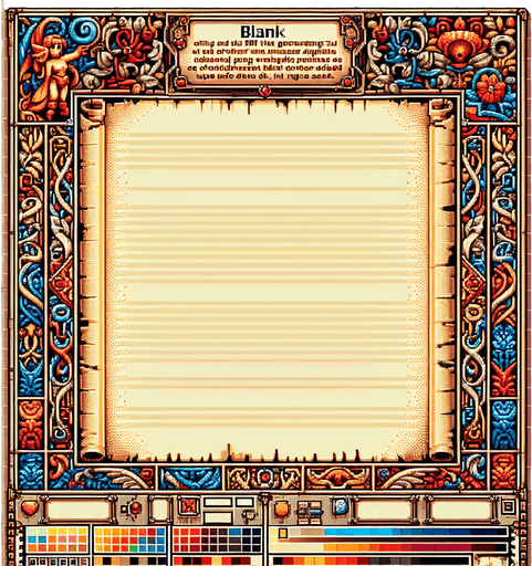 blank wide papyrus. I want the art style to reflect a classic 16-bit retro pixel art aesthetic, reminiscent of early 1990s RPGs with vibrant colors. The environment should have a rich, fantasy-themed design with intricate backgrounds and a nostalgic, old-school feel..
Single Game Texture. In-Game asset. 2d. Blank background. High contrast. No shadows.