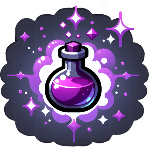 potion magique violette.
Single Game Texture. In-Game asset. 2d. Blank background. High contrast. No shadows.