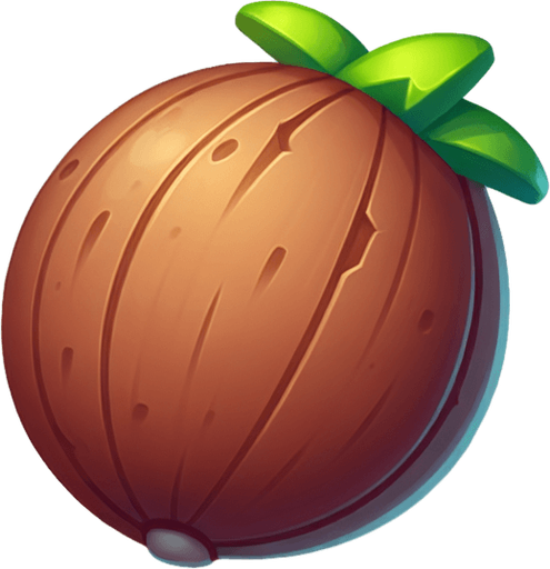 A toon cconut..
Single Game Texture. In-Game asset. 2d. Blank background. High contrast. No shadows.