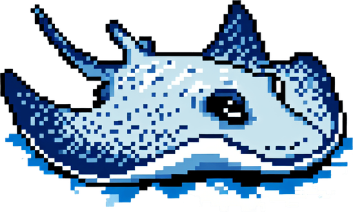 cartoon 8bit stingray.
Single Game Texture. In-Game asset. 2d. Blank background. High contrast. No shadows.