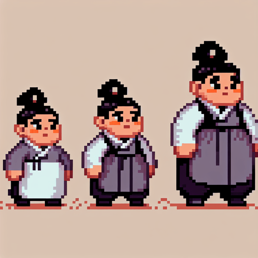 Pixel art of a short, fat, Korean dictator. Full body shot..