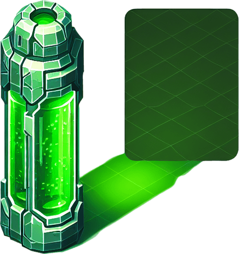 Futuristic terpene vial green Single Game Texture. In-Game asset. 2d. Blank background. High contrast. No shadows.