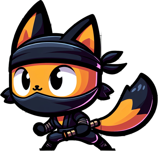 Cartoon ninja cat.
Single Game Texture. In-Game asset. 2d. Blank background. High contrast. No shadows.