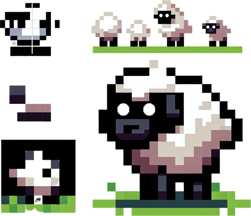 A 2D pixel sheep.
Single Game Texture. In-Game asset. 2d. Blank background. High contrast. No shadows.