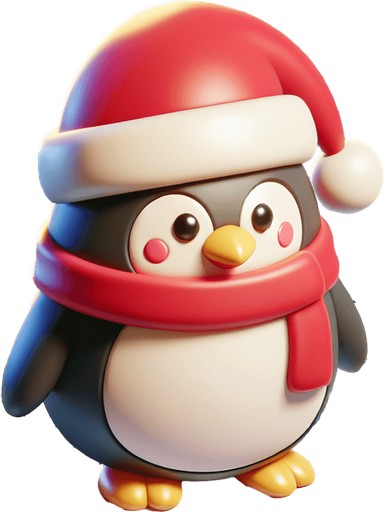 a christmas penguin. plastic style. Single Game Texture. In-Game asset. 2d. Blank background. High contrast. No shadows.