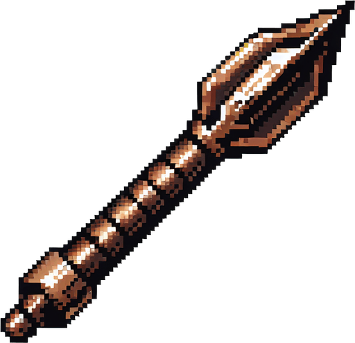 a crossbow bolt made of bronze. straight. pixelart. Single Game Texture. In-Game asset. 2d. Blank background. High contrast. No shadows.