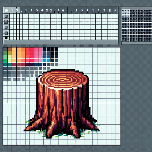 8-bit pixelated wooden stump.
Single Game Texture. In-Game asset. 2d. Blank background. High contrast. No shadows.