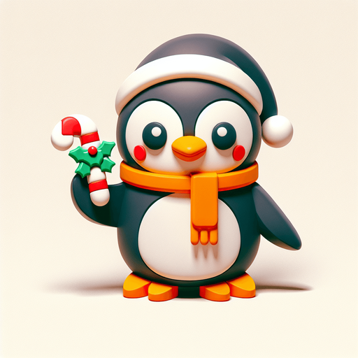 a christmas penguin. plastic style. Single Game Texture. In-Game asset. 2d. Blank background. High contrast. No shadows.