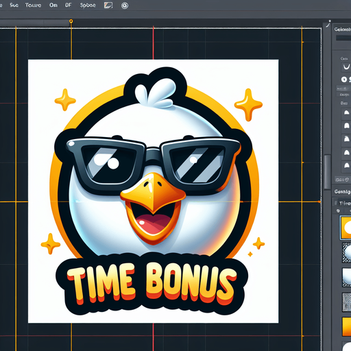 Create a  cartoon-style illustration of a smiling face of a seagul with black shades with the words "Time Bonus" at the bottom of it.
Single Game Texture. In-Game asset. 2d. Blank background. High contrast. No shadows.