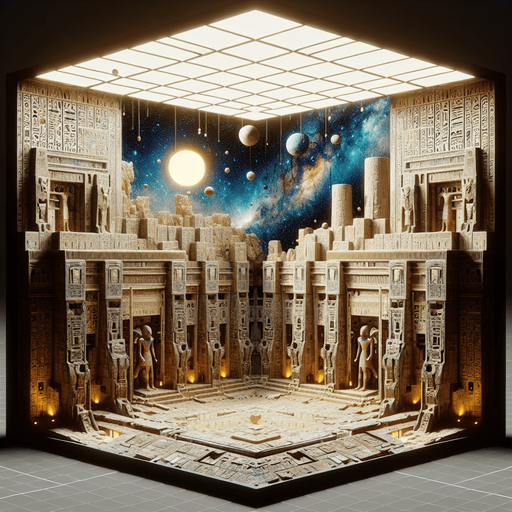 Interior of Egyptian temple ruin in outerspace..
Single Game Texture. In-Game asset. 2d. Blank background. High contrast. No shadows.