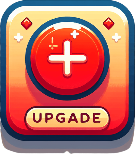 red upgrade button with a "+" sign on it..
Single Game Texture. In-Game asset. 2d. Blank background. High contrast. No shadows.