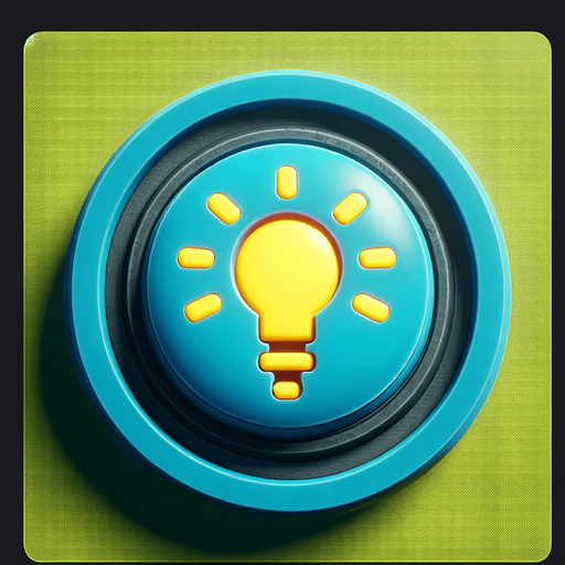 A round cyan button with a yellow lamp bulb..
Single Game Texture. In-Game asset. 2d. Blank background. High contrast. No shadows.