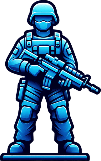 A blue soldier toy Single Game Texture. In-Game asset. 2d. Blank background. High contrast. No shadows.