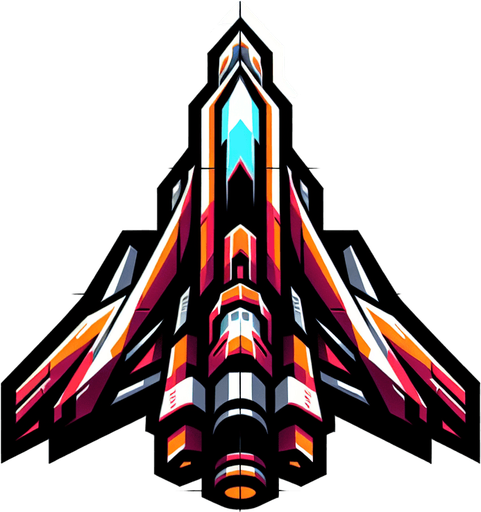 spaceship facing upwards.
Single Game Texture. In-Game asset. 2d. Blank background. High contrast. No shadows.