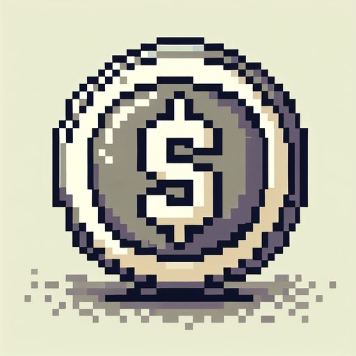 Pixel art coin for platform computer game.
Single Game Texture. In-Game asset. 2d. Blank background. High contrast. No shadows.