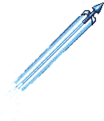 a straight magic missile. top down view. pixelart. bolt only, crossbow not included. vertical display, from bottom to top. Single Game Texture. In-Game asset. 2d. Blank background. High contrast. No shadows.