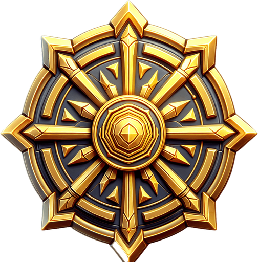 Golden badge shaped.
Single Game Texture. In-Game asset. 2d. Blank background. High contrast. No shadows.