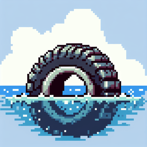 8 bit. cartoon. old car tire. floating in the water.  in game asset. no background. Single Game Texture. In-Game asset. 2d. Blank background. High contrast. No shadows.