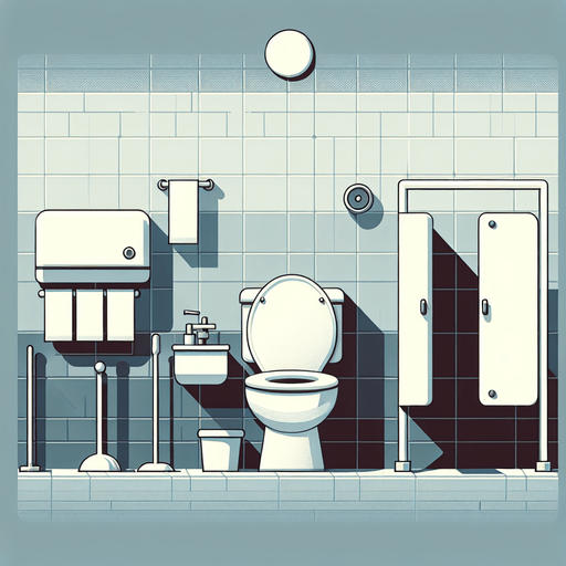 toilet room background.
Single Game Texture. In-Game asset. 2d. Blank background. High contrast. No shadows.