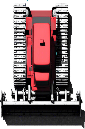 Red bulldozer viewed strictly from top. Top view as if we are a drone.. Single Game Texture. In-Game asset. 2d. Blank background. High contrast. No shadows.