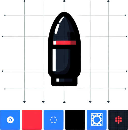 make a single black bullet with 5 red lines..
Single Game Texture. In-Game asset. 2d. Blank background. medium contrast. No shadows. cartoony. birdside view. full body. not facing the camera