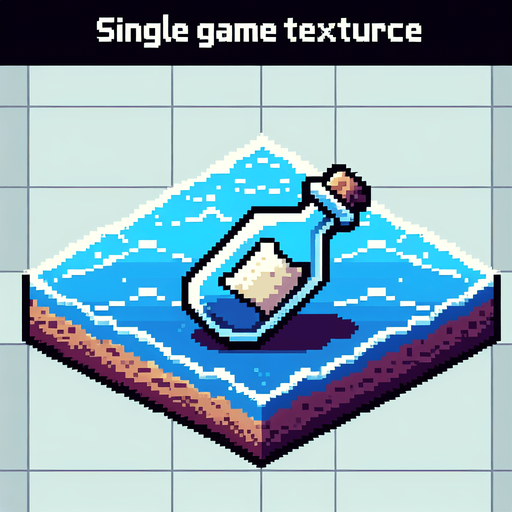 8 bit. cartoon. bottle with a message . floating in the water.  in game asset. no background. Single Game Texture. In-Game asset. 2d. Blank background. High contrast. No shadows.