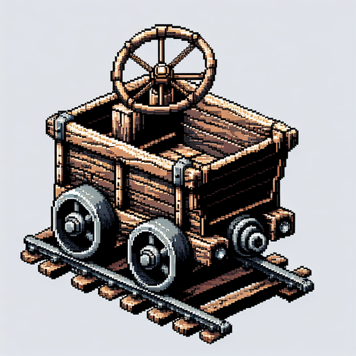 pixel art miner wagoon steering top.
Single Game Texture. In-Game asset. 2d. Blank background. High contrast. No shadows.