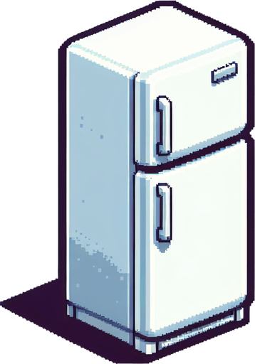 a simple fridge.
Single Game Texture. In-Game asset. 2d. Blank background. High contrast. No shadows.