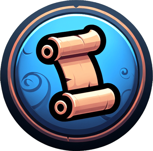 a button with a scroll on it.
Single Game Texture. In-Game asset. 2d. Blank background. High contrast. No shadows.