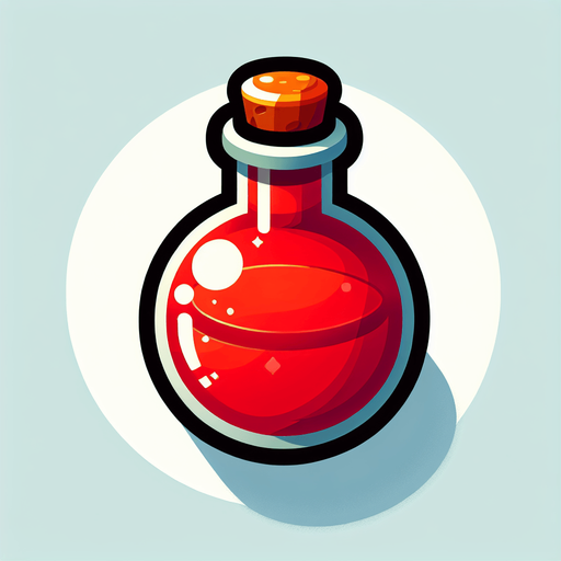 The red potion.
Single Game Texture. In-Game asset. 2d. Blank background. High contrast. No shadows.