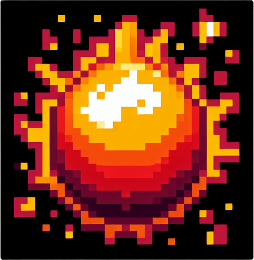 fireball icon, front view, I want the art style to reflect a classic 16-bit retro pixel art aesthetic, reminiscent of early 1990s RPGs with vibrant colors..
Single Game Texture. In-Game asset. 2d. Blank background. High contrast. No shadows.