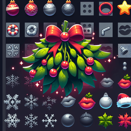 2d christmas magical mistletoe Single Game Texture. In-Game asset. 2d. Blank background. High contrast. No shadows.