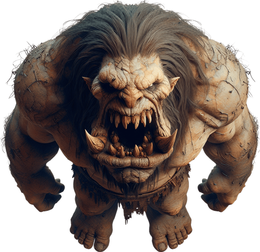 A large scary troll. front top down view. Single Game Texture. In-Game asset. 2d. Blank background. High contrast. No shadows.